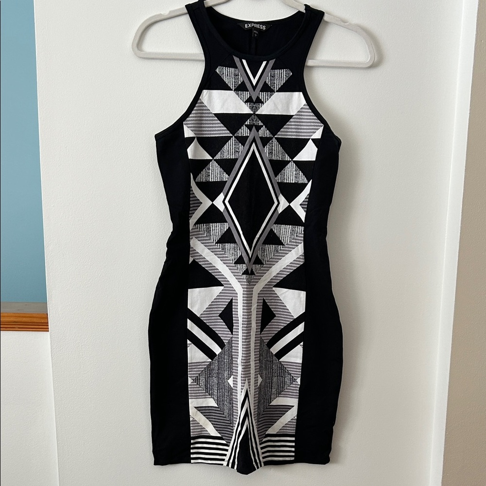 Express Monochrome Geometric Mini Dress